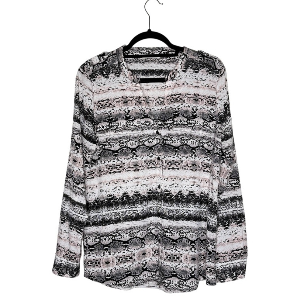 Calvin Klein Blouse Snakeskin Print Long Sleeve‎ - Pink/Black/White V-neckline M